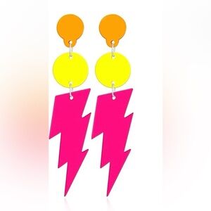 Neon Lightning Bolt Drop Earrings 80's 90’s Outfit Glow Party Halloween